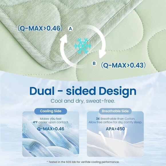 Cozy Bliss Cooling Throw Blanket for Hot Sleepers – Sage Green, 50” x 70” Q-Max - Picture 3 of 8